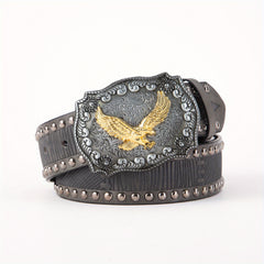 Eagle Western Big Board Buckle Belt Vintage Print Durable Men's Leather Belt