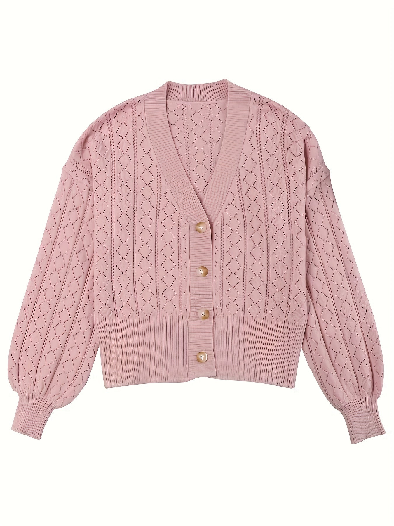 Solid Argyle Pattern Button Up Knit Top
