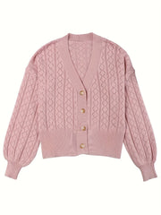  Solid Argyle Pattern Button Up Knit Top