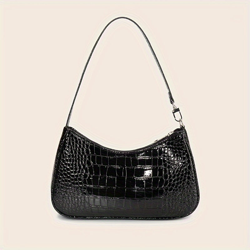 Minimalist Baguette Bag Crocodile Pattern Zipper Underarm Bag