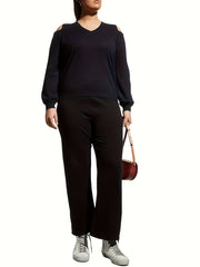  Solid High Rise Stretch Straight Leg Pants