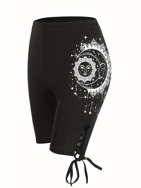 Graphic Print High Waist Leggings Casual Drawstring Leggings