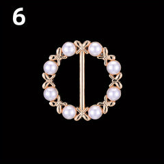 Faux Pearl Round Buckle Women Dress Scarf Pin Brooch