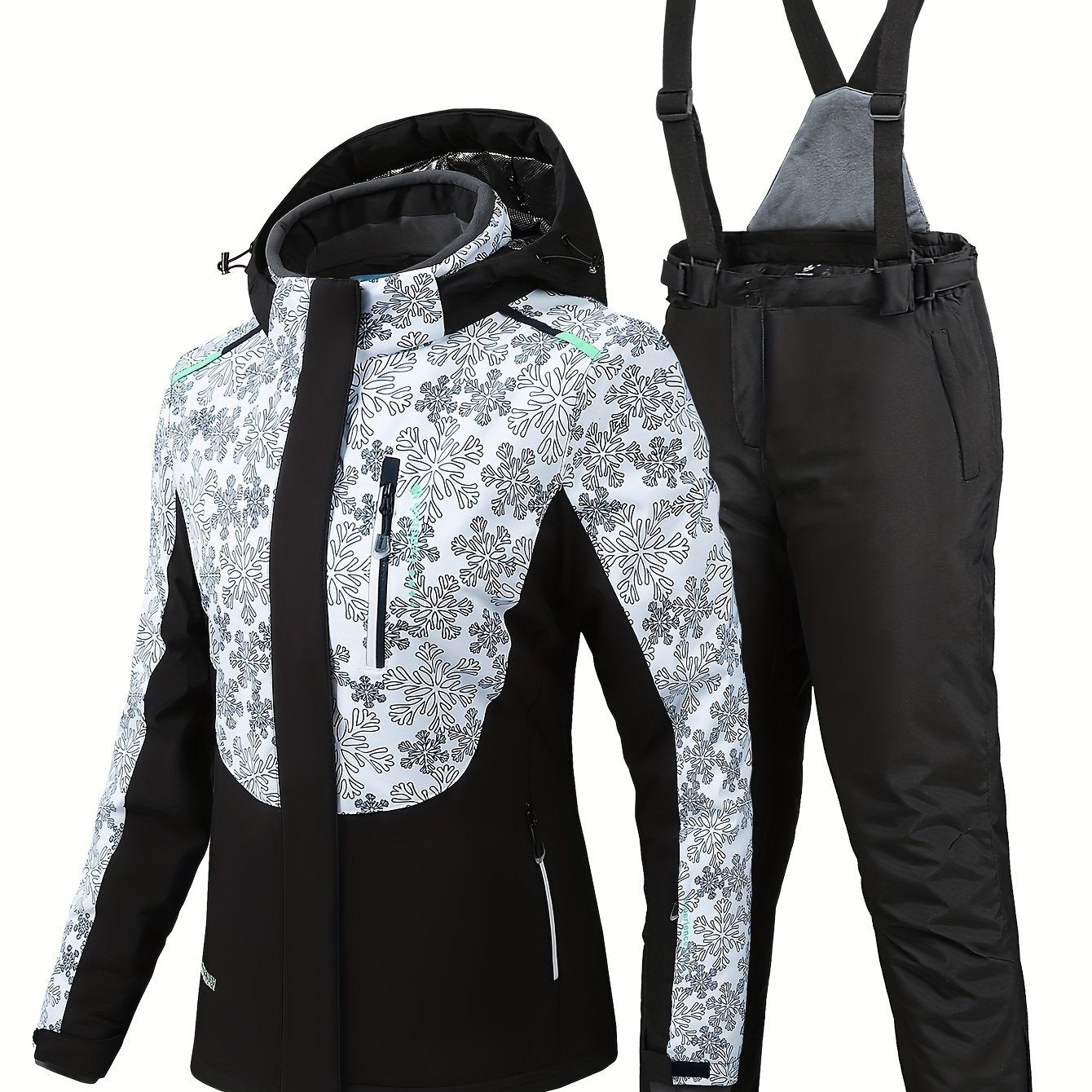 Snowflake Print Ski Set Jacket & Windproof Trouser Women's Activewear