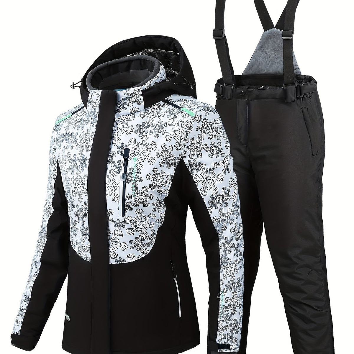 Snowflake Print Ski Set Jacket & Windproof Trouser Women's Activewear