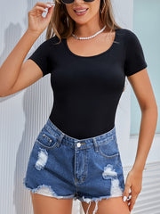 Solid Round Neck Short Sleeve Bodysuit Sports Yoga Jumpsuit Women's Activewear