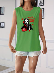Halloween Cartoon Print Tank Top Sleeveless Crew Neck Summer Top