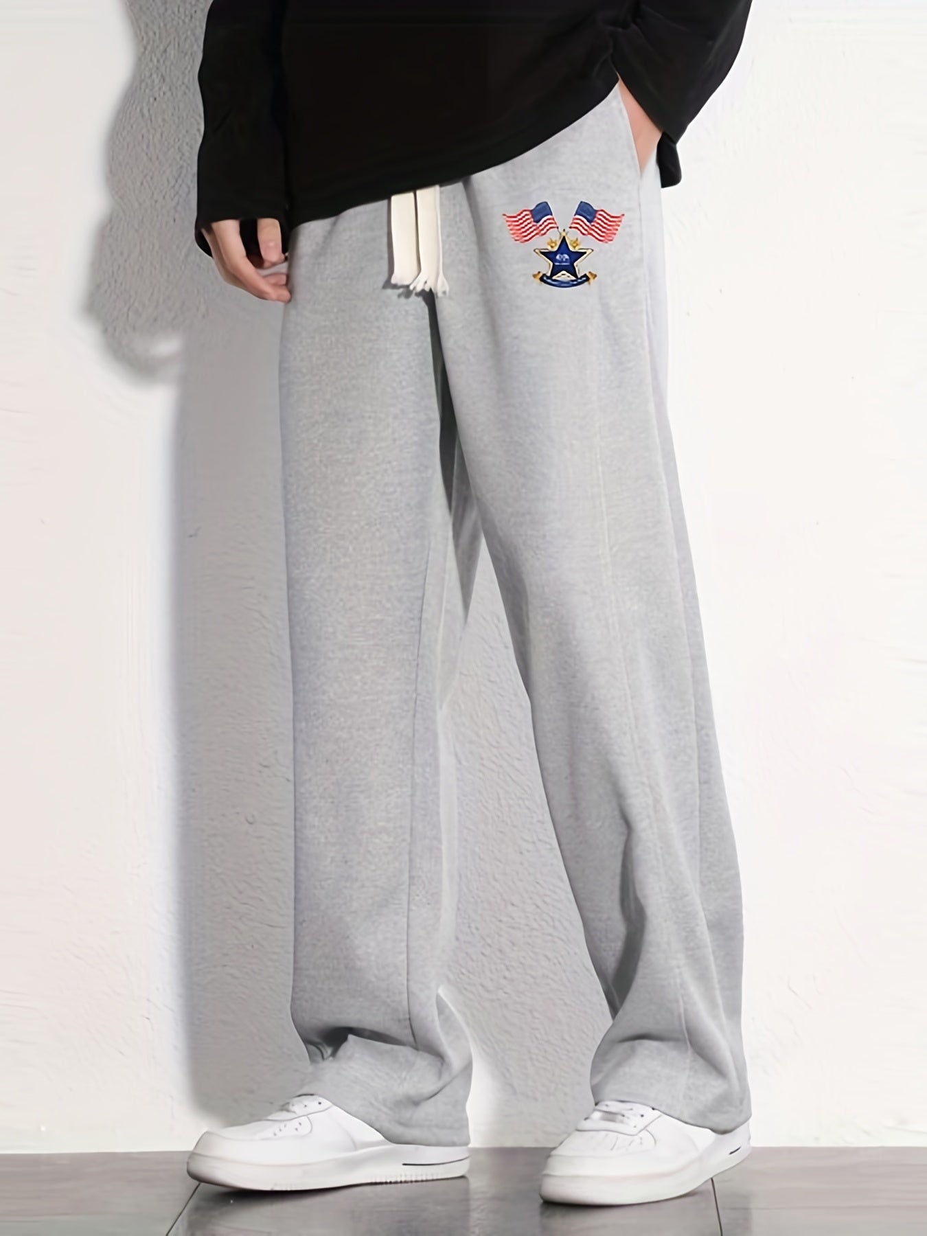 Independence American Flag & Star Pattern Joggers Men's Casual Loose Fit Pants