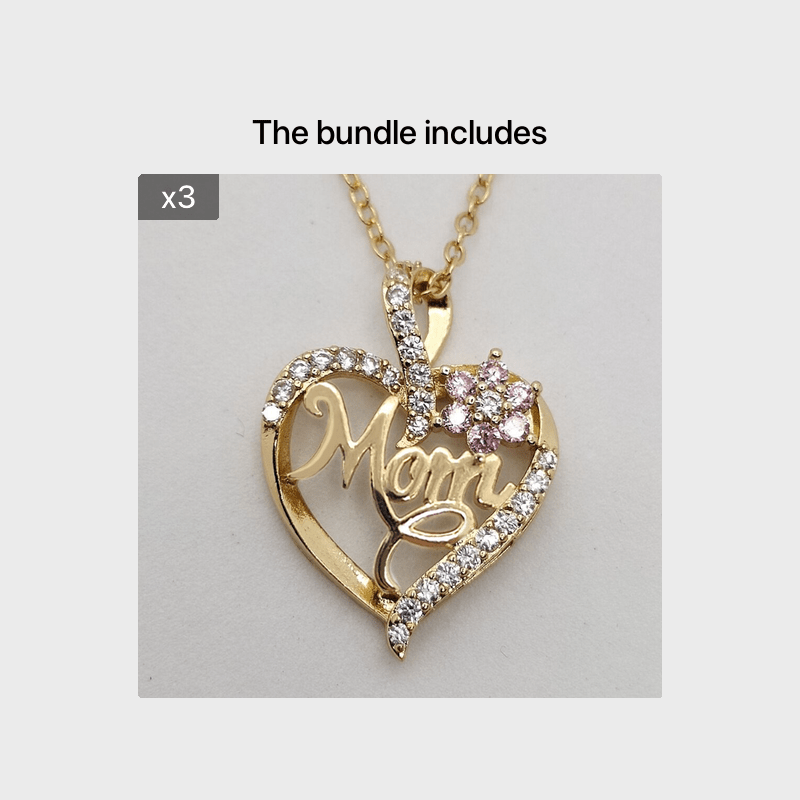 Heart & Flower Necklace Inlaid MOM Letter Pattern Neck Chain