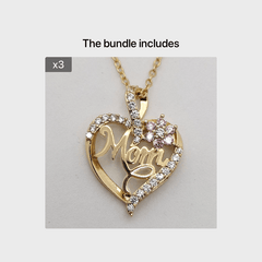 Heart & Flower Necklace Inlaid MOM Letter Pattern Neck Chain