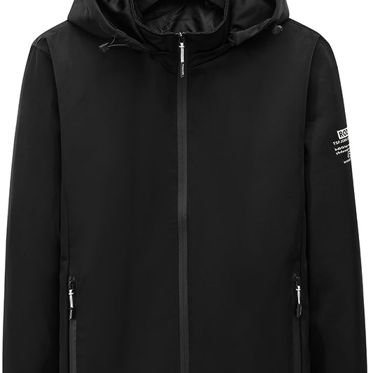 Men's Letter Print Zipper Lightweight Hooded Jacket