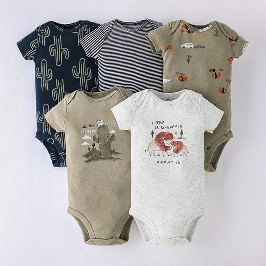 5pcs Baby Boys Cartoon Onesie Set for Summer