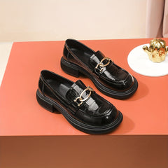 Women's Chain Decor Loafers Chunky Heel Slip On Shoes