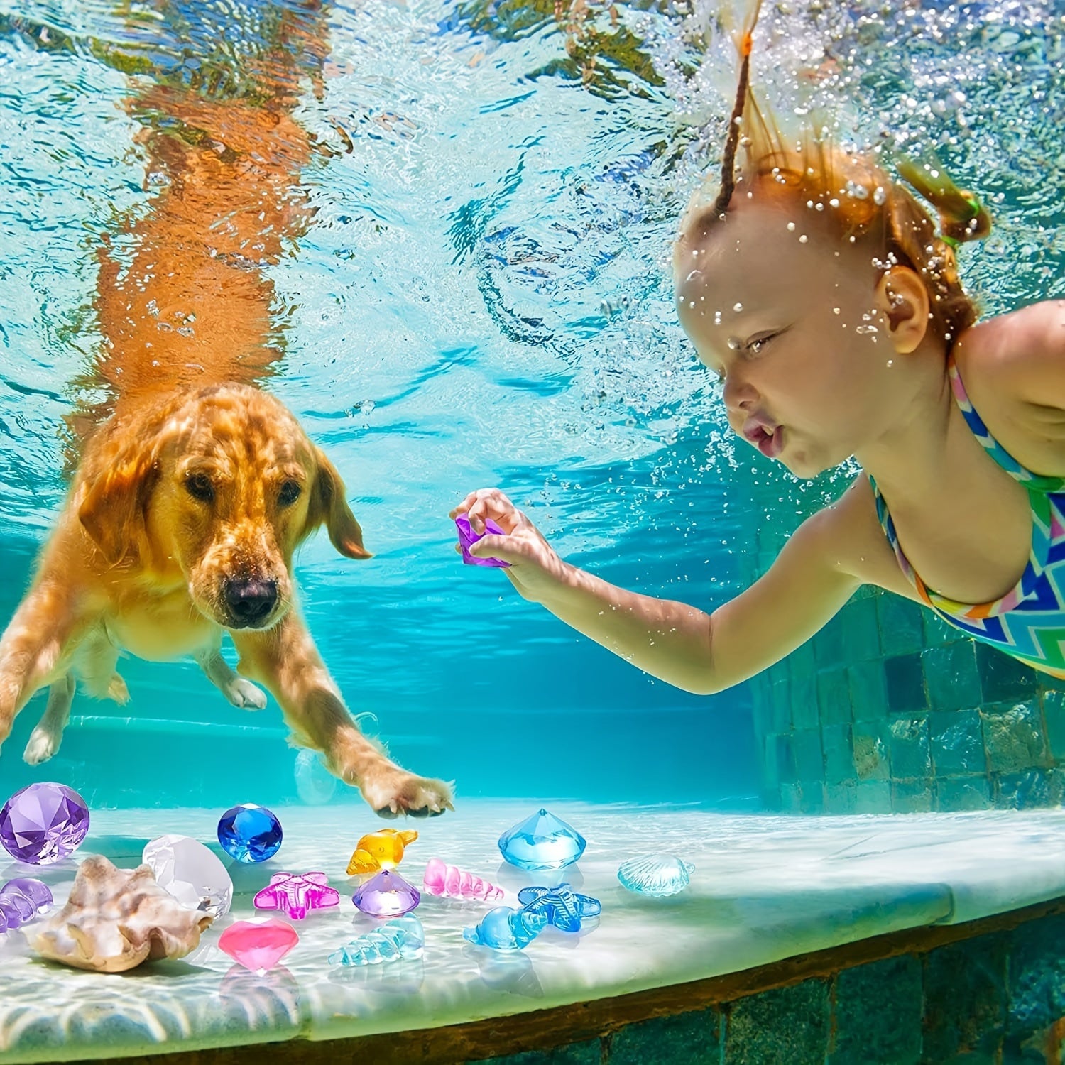 20pcs Colorful Submersible Gems Pool Toys - Underwater Acrylic Gems Collection