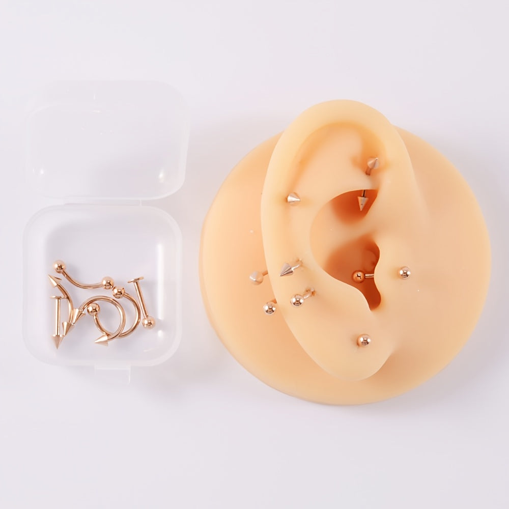 12PC Stainless Steel Body Piercing Jewelry Set 16G Nose Lip Tongue Cartilage