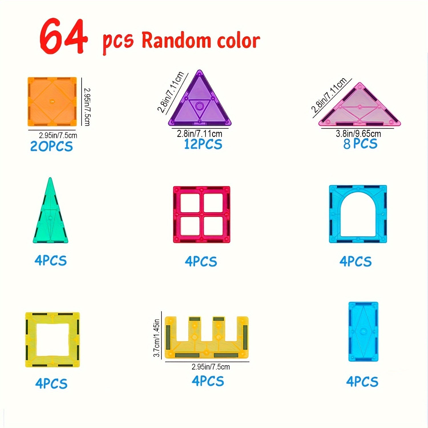 64pcs Magnetic Building Blocks Toy Kids Educational Construction