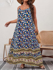  Boho Cami Dress Women's Plus Floral Print V Neck Backless Maxi