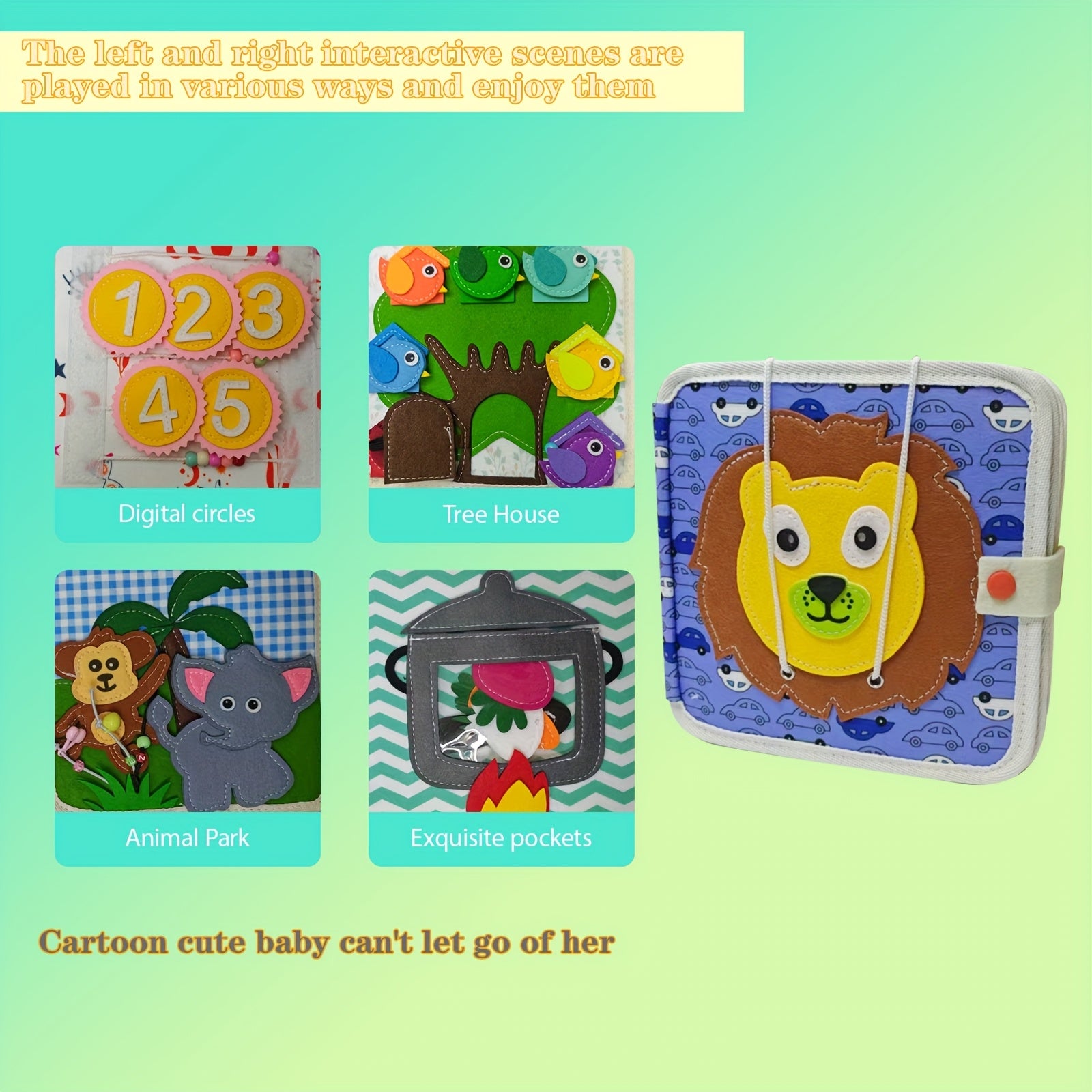 Kids Lion Themed Busy Board Felt Learning Activity Panel Educational Toy