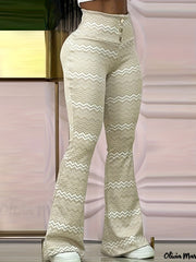  Chevron Print High Rise Flared Leg Trousers
