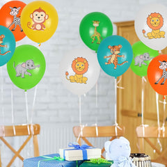 30pcs Jungle Animal Latex Balloons Set with Ribbon