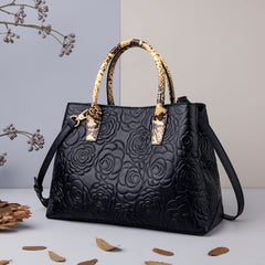 Floral Embossed Shoulder Bag Women's Large Zipper Purse