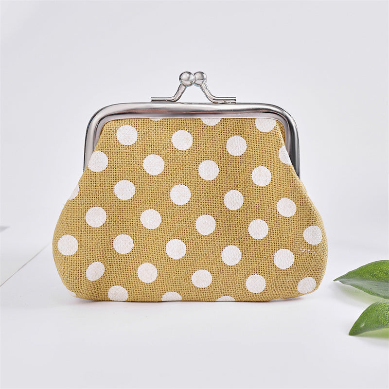 Polka Dot Kiss Lock Coin Purse Clutch Bag Convenient Earphone Coin Storage