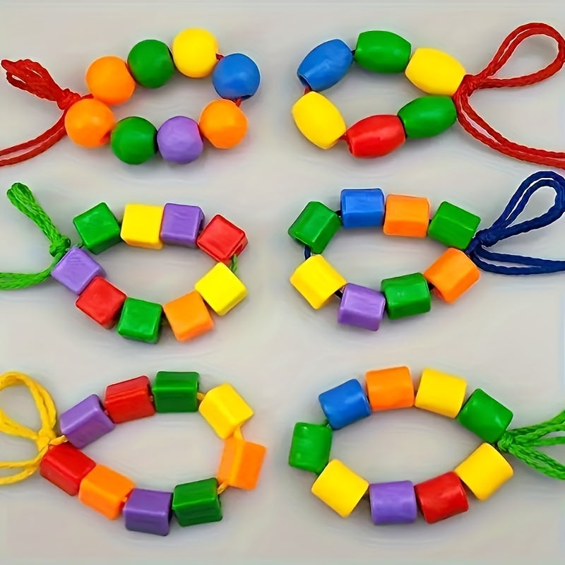 50pcs Educational Threading Beads Toy Set with Lacing Strings