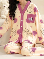 Bear Print Pajama Set Long Sleeve Top & Pants