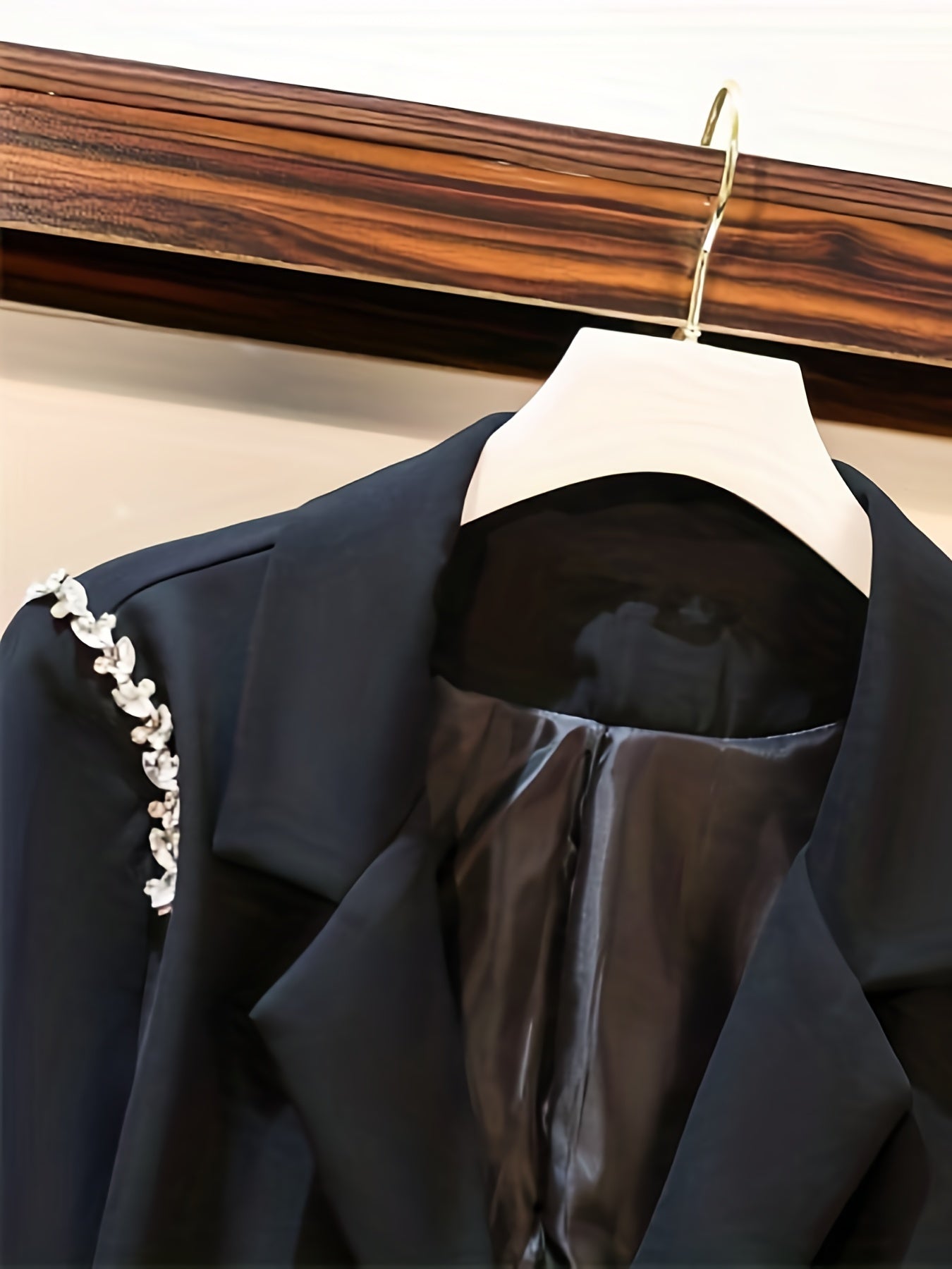  Rhinestone Lapel Collar Slim Fit Blazer