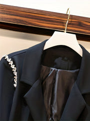  Rhinestone Lapel Collar Slim Fit Blazer