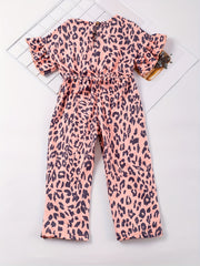 Leopard Print Ruffle Trim Jumpsuit