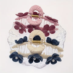 Knitted Flower Decor Hair Claw Ponytail Holder