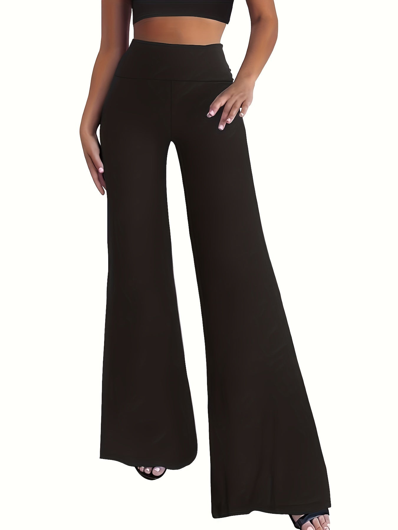 Women's Plus Solid Wide Waistband Flared Leg Trousers