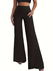 Women's Plus Solid Wide Waistband Flared Leg Trousers