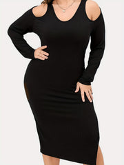  Cut Out Bodycon Midi Dress Knit Slim Fit