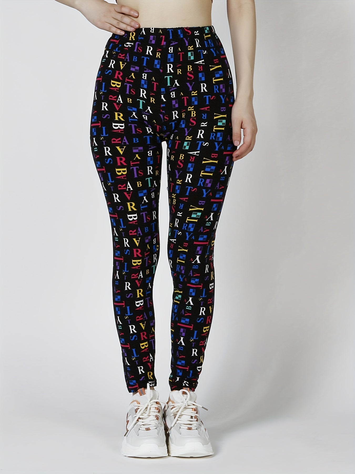 Colorful Letter Print Leggings Elastic Slim Bottoms