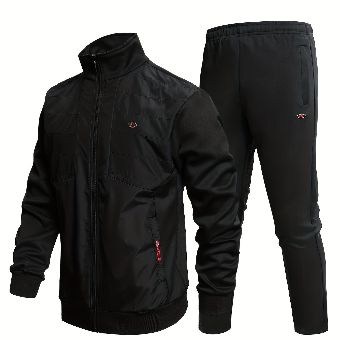 Men's Athletic Suit Stretchy Pants & Zip Up Jacket Stand Collar
