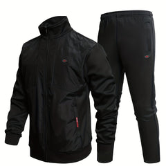 Men's Athletic Suit Stretchy Pants & Zip Up Jacket Stand Collar