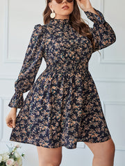  Ditsy Floral Print Flounce Sleeve Mini Dress