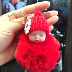 PomPom Sleeping Baby Doll Car Key Chain Cute Bag Pendant Key Holder