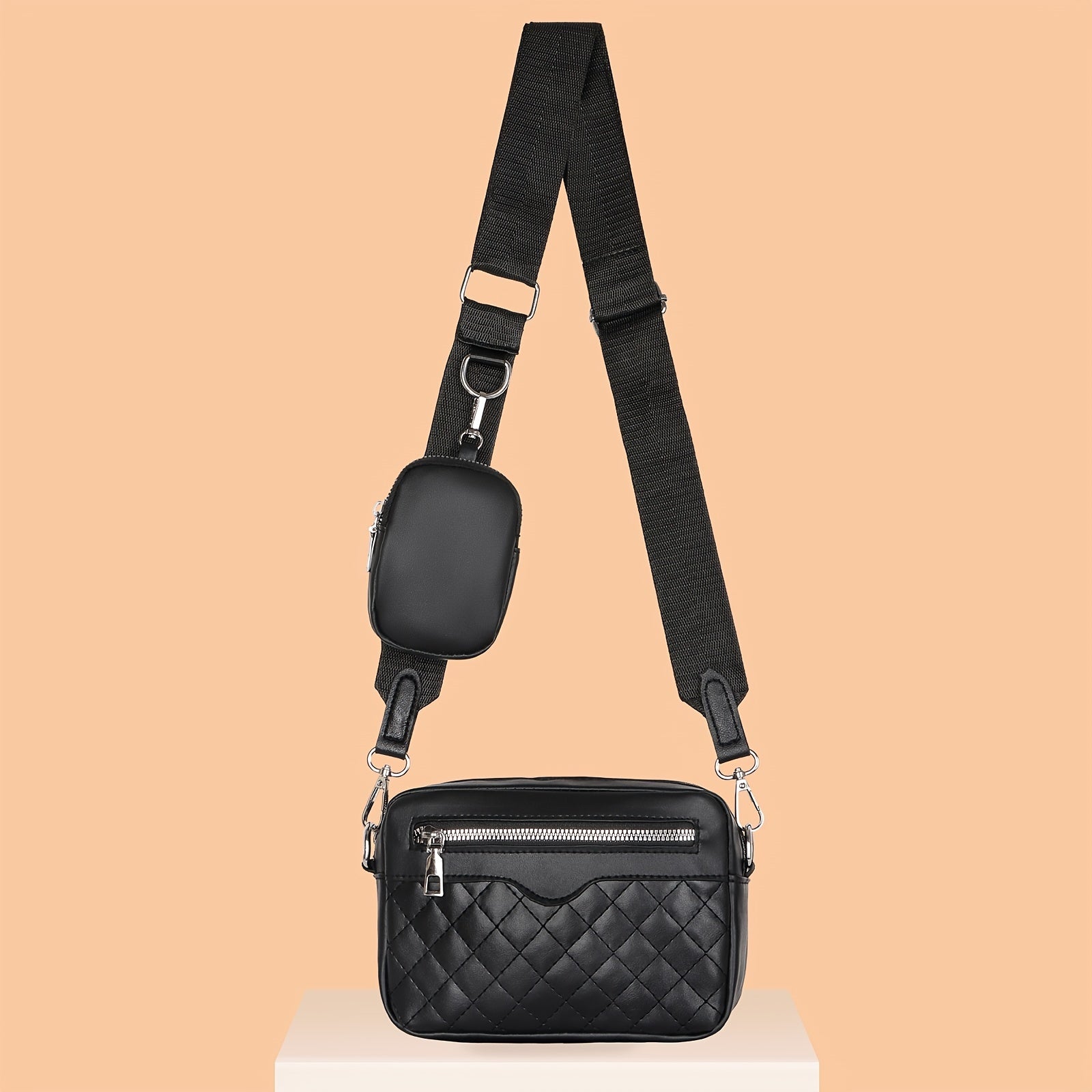 Geometric Pattern Shoulder Bag With Purse Zipper Crossbody Bag