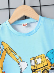 Excavator Cartoon 2pcs T Shirt & Shorts Set for Toddler Boys