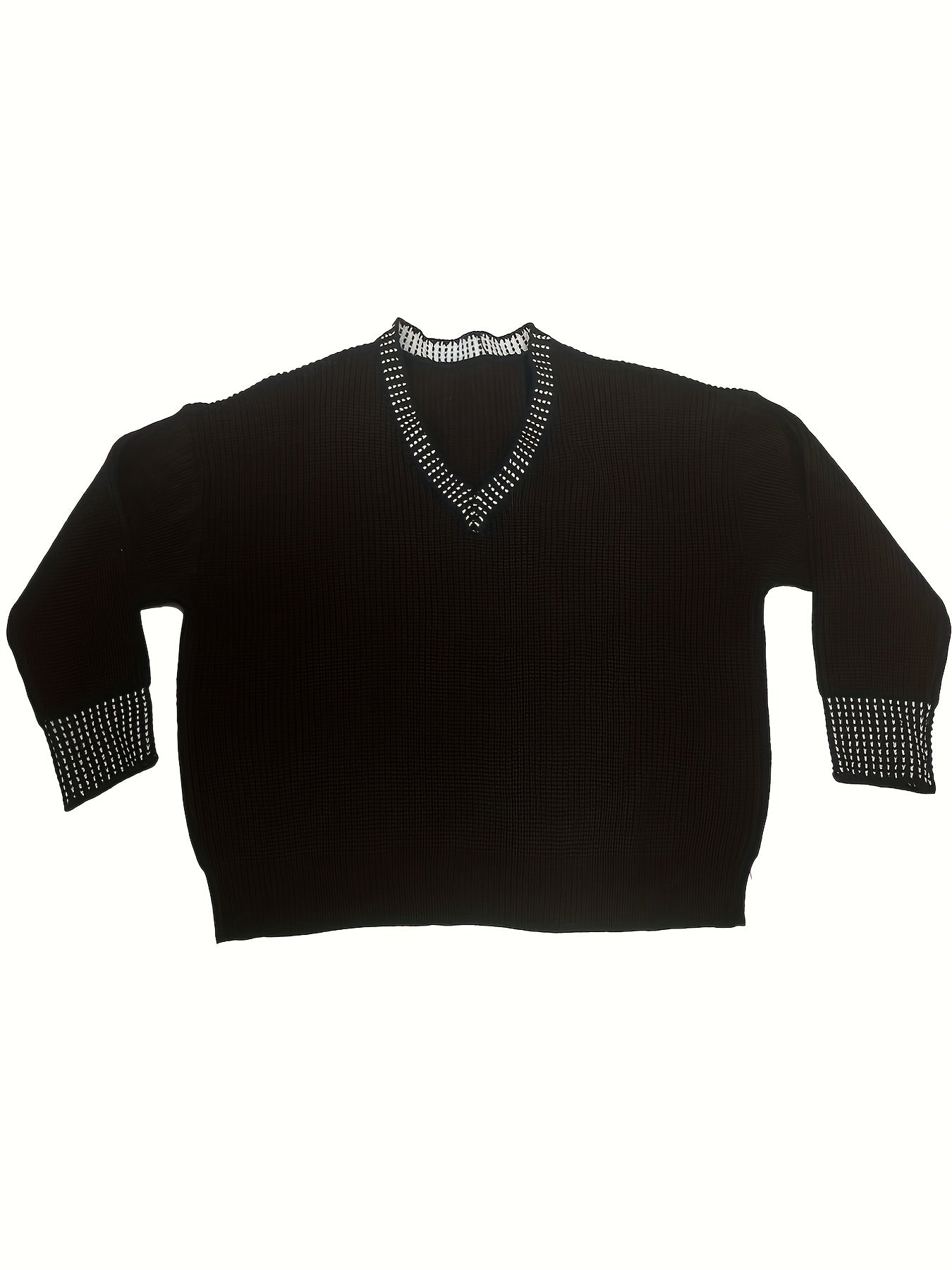  Sequin Decor V Neck Pullover Sweater