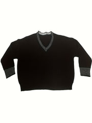  Sequin Decor V Neck Pullover Sweater