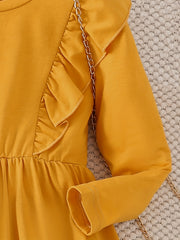 Girls' Frill Trim Long Sleeve Dress for Holiday