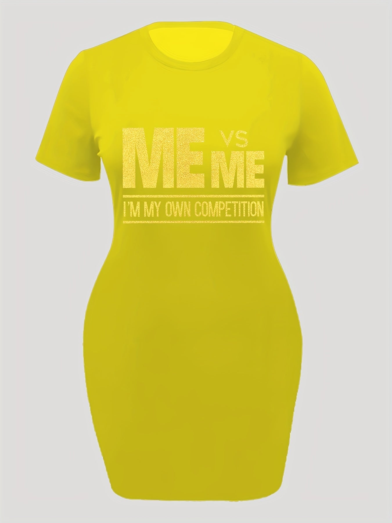  Slogan Print Short Sleeve Round Neck Dress