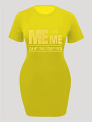  Slogan Print Short Sleeve Round Neck Dress