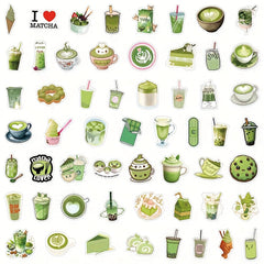 55pcs Green Matcha Dessert Series Cartoon Stickers
