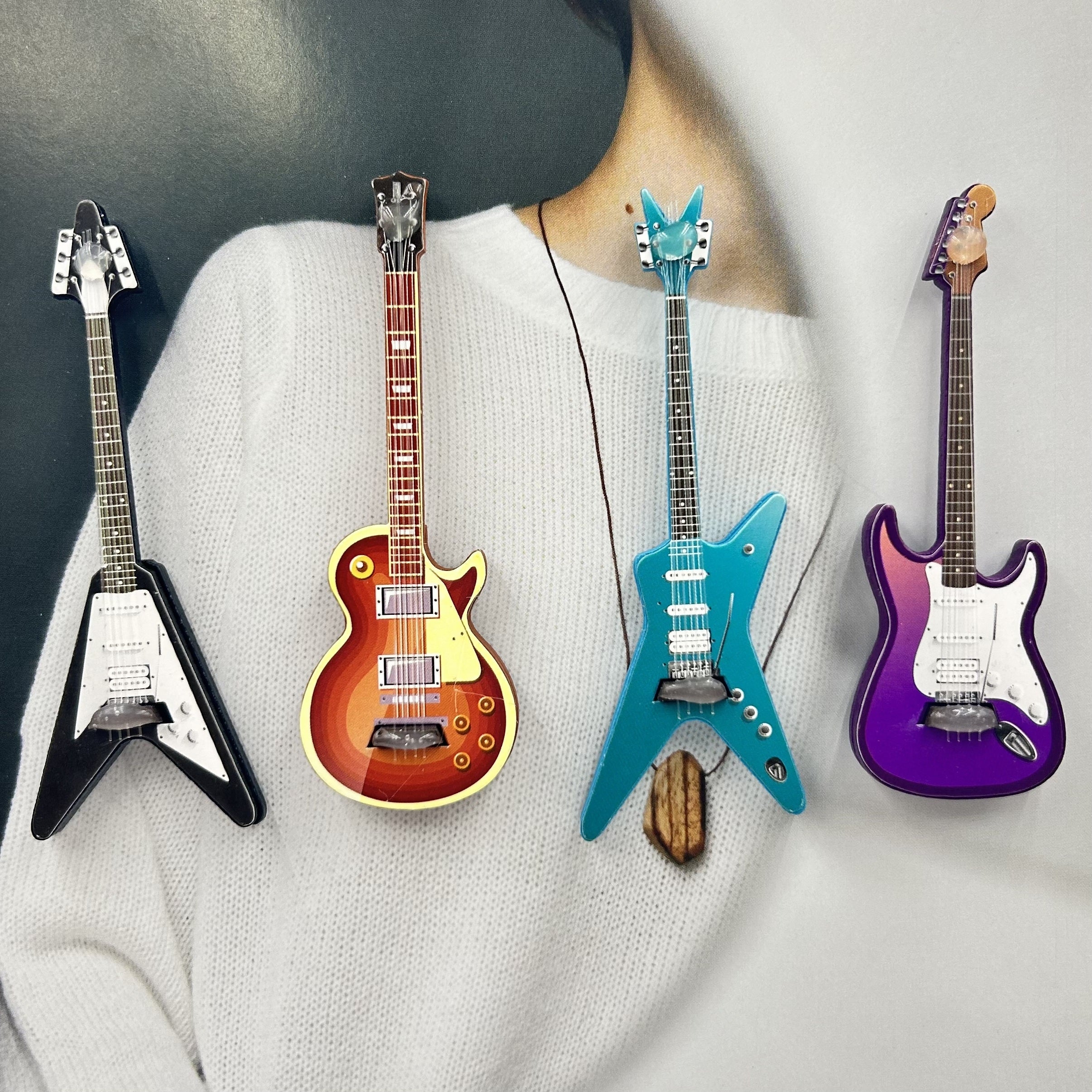 Dollhouse Guitar Set - Miniature Guitar Models & Microphone