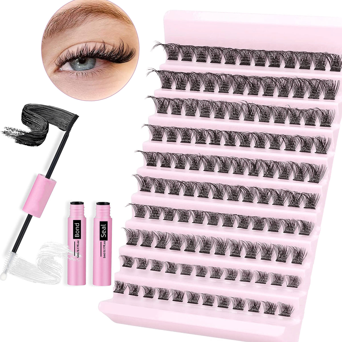 120pcs DIY Eyelash Extension Kit D Curly Wispy Thick Lashes 8-16mm Easy to Use